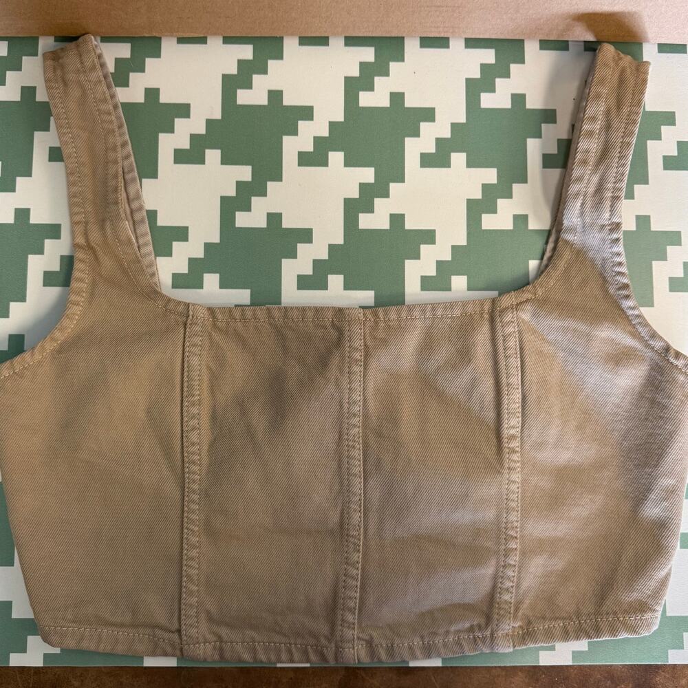 Mara Hoffman Crop Tank Size 8 Large Tan Denim Top Organic Cotton Tailored Luxe - Picture 2 of 8